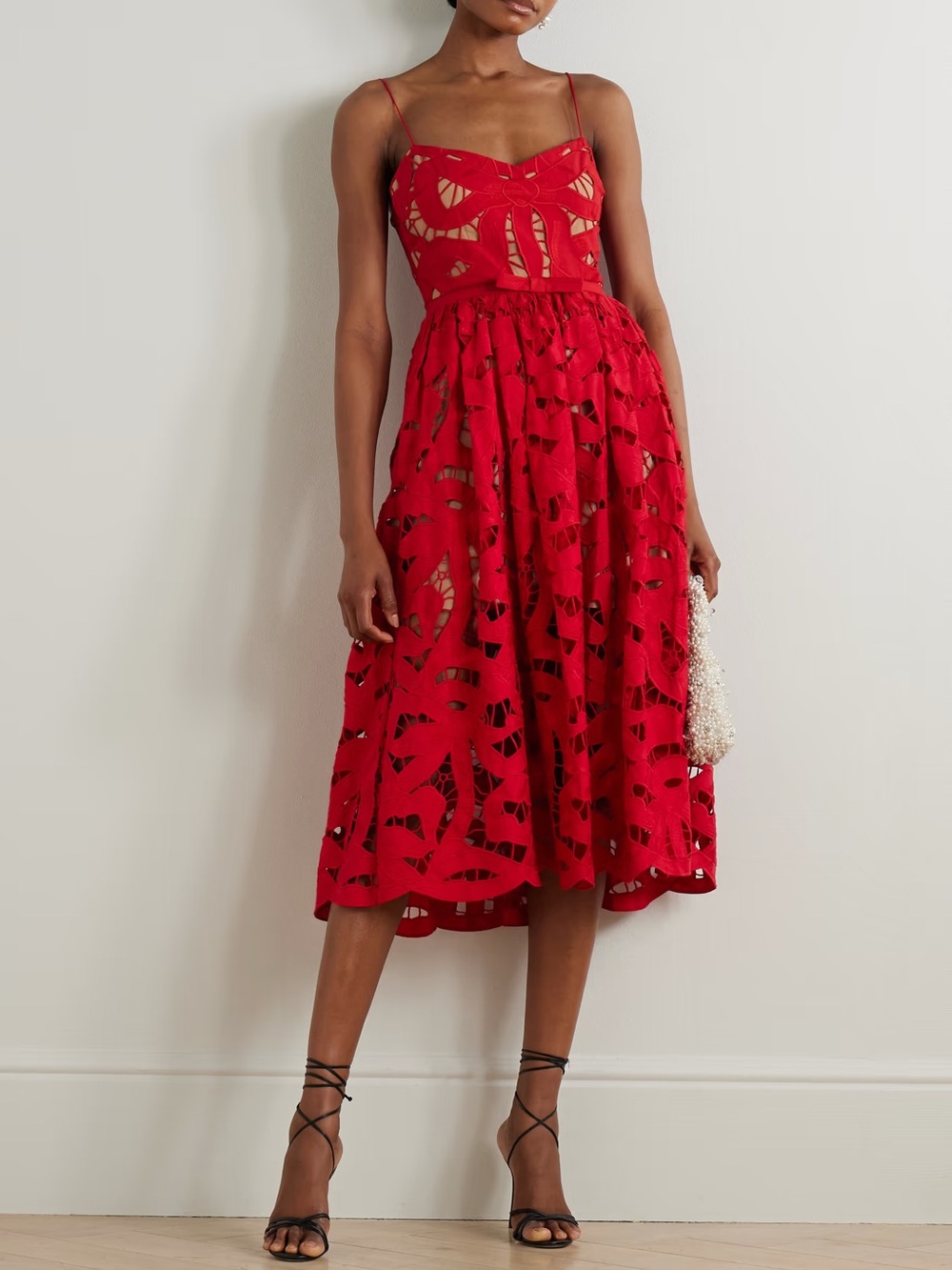 NEW NWT Self Portrait Red Bow Embroidered Midi Dress